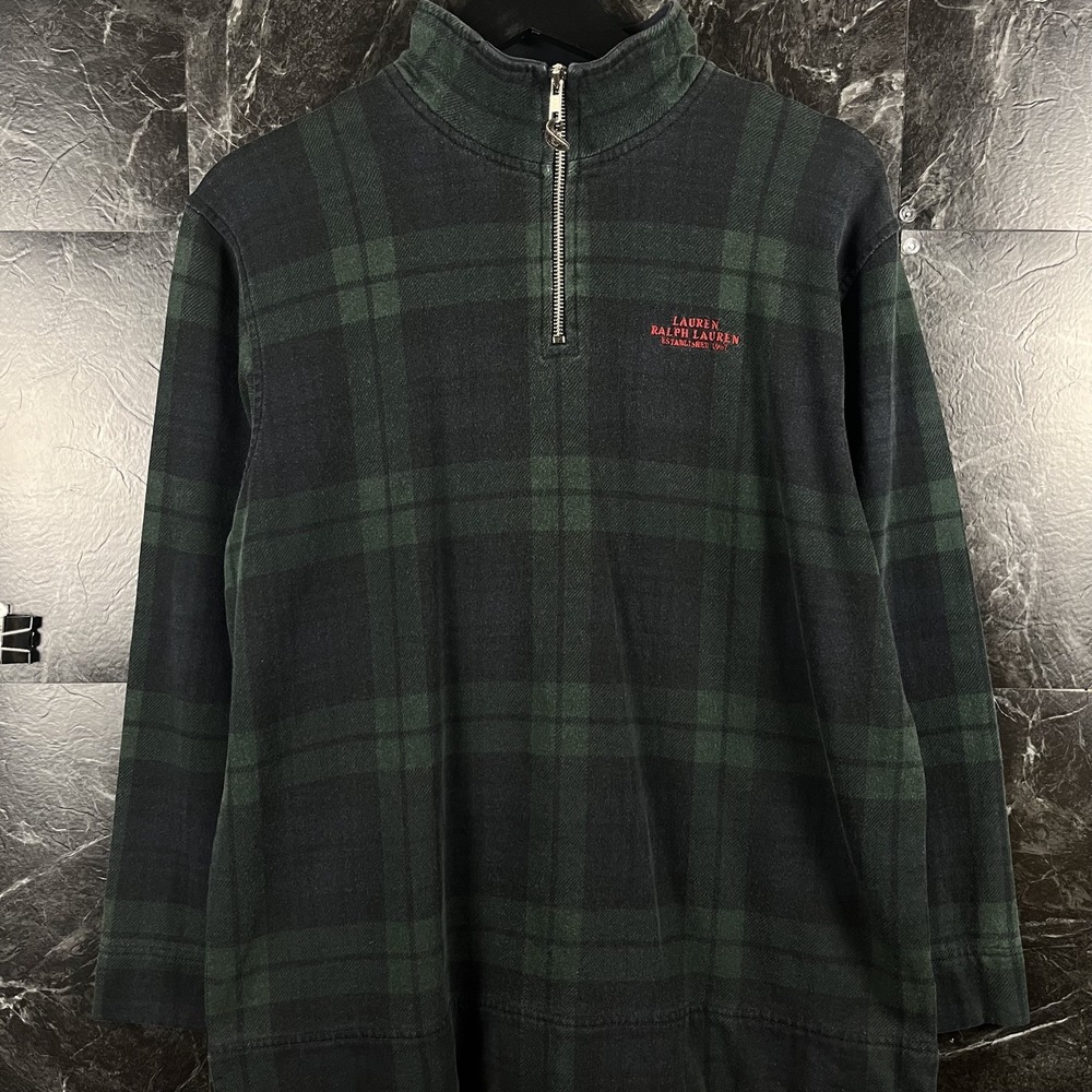 Polo Ralph Lauren Women's Green Plaid Fleece Quarter Sweatshirt Small